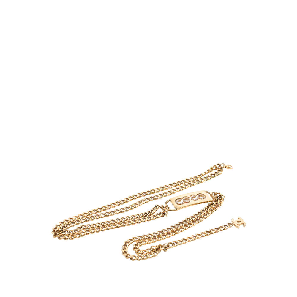 Pre-Loved Chanel CC Gold Plated Strass Coco Plaque Double Chain Belt
